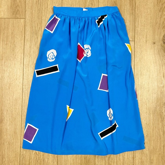 Unbranded Vintage Dresses & Skirts - Vintage 80s Blue Geometric Pop Art Midi Skirt Abstract Memphis Design 26 Small 8